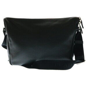 Prada Crossbody Bag Plate Logo Vitello Dino Triangle Leather Black Shoulder